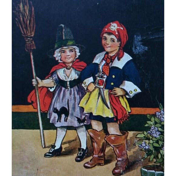 Halloween Postcard C W Faulkner & Co Ltd Pirate And Witch 1674 London Vintage - Picture 1 of 4